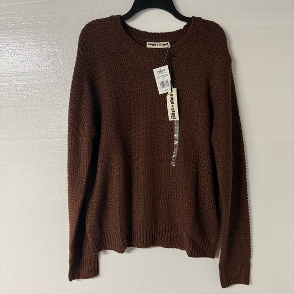 sage + Steel Other - Sage Steel Sweater Men Size L Brown Textured Waffle Knit Crewneck Pullover